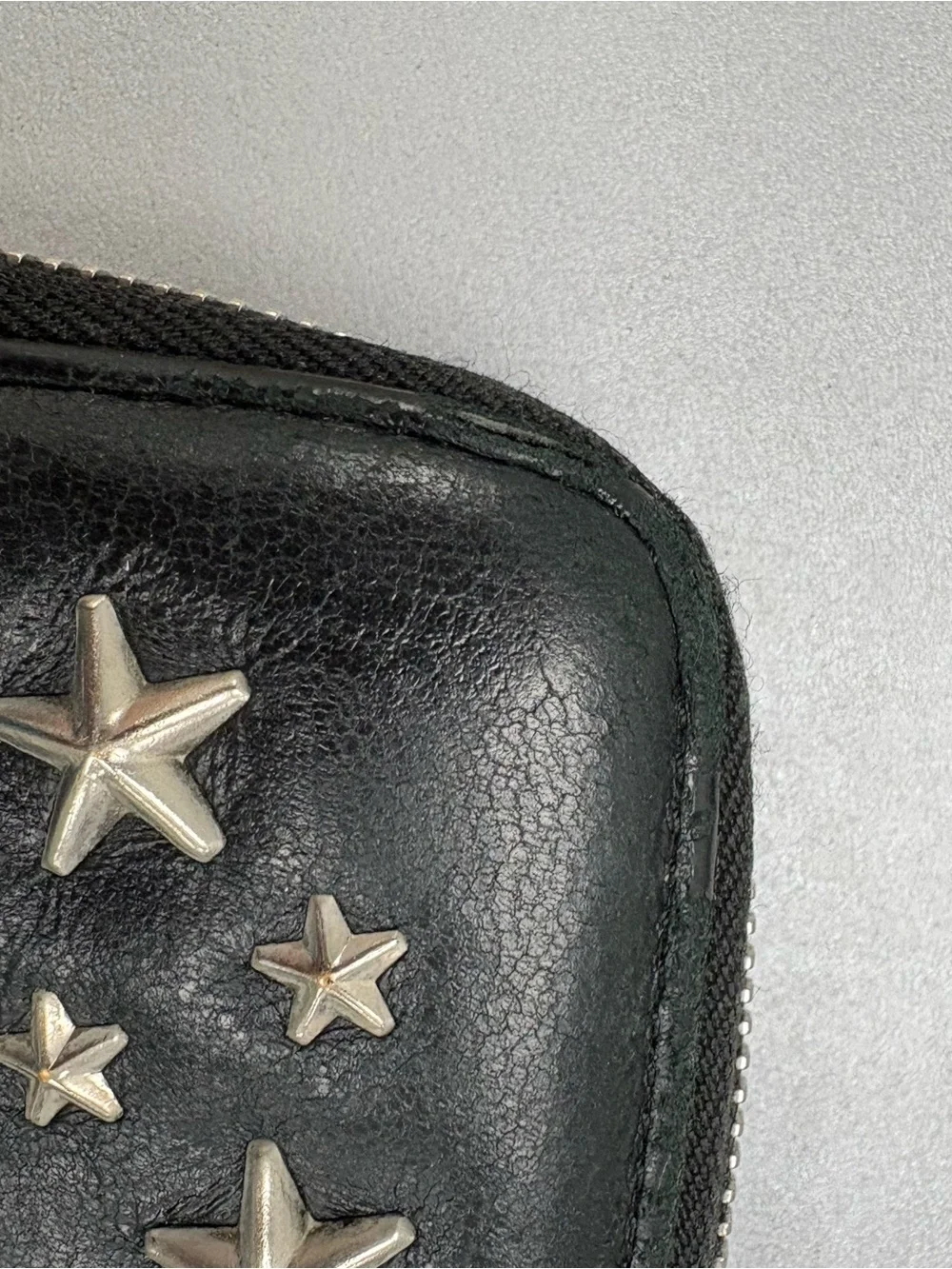 Jimmy Choo Filipa Black Leather Star Studded Zip Around Long Wallet Continental